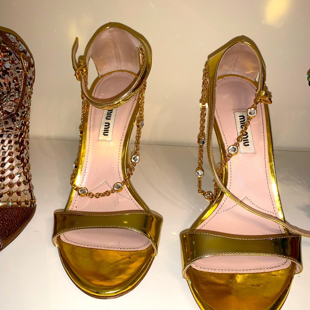 Miu Miu size 7.5 gold heeled sandals